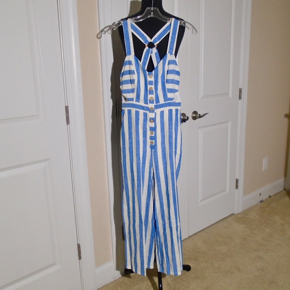 LE LIS NWT Cotton/Linen Striped Jumpsuit S - Picture 5 of 9